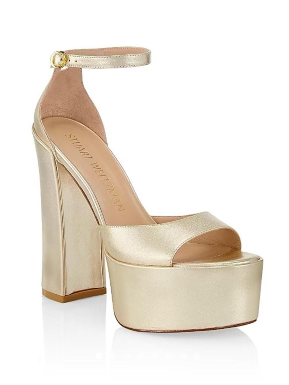Stuart Weitzman Metallic Gold Platform Ankle-Strap Sandals